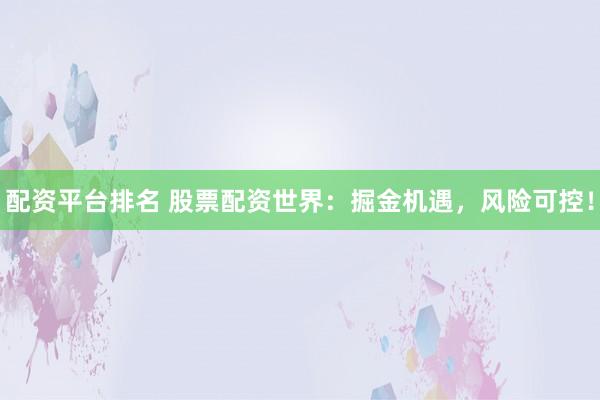 配資平臺(tái)排名 股票配資世界：掘金機(jī)遇，風(fēng)險(xiǎn)可控！