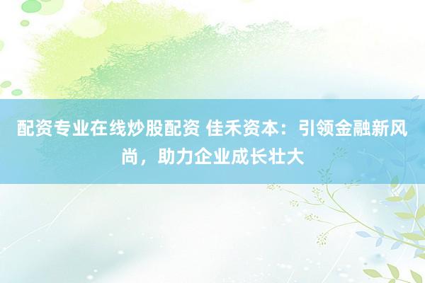配資專業(yè)在線炒股配資 佳禾資本：引領(lǐng)金融新風(fēng)尚，助力企業(yè)成長壯大